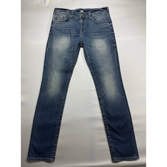 True Religion Men's Rocco Relaxed Skinny w/Flaps Blue Denim Jeans - 34 (35x34) - Picture 1 of 8